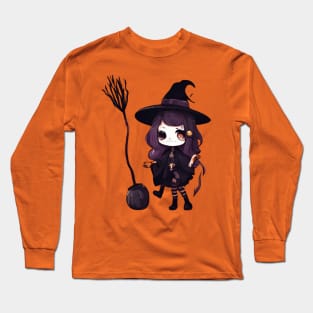 Witchcraft horror anime characters Chibi style +Halloween horror Long Sleeve T-Shirt